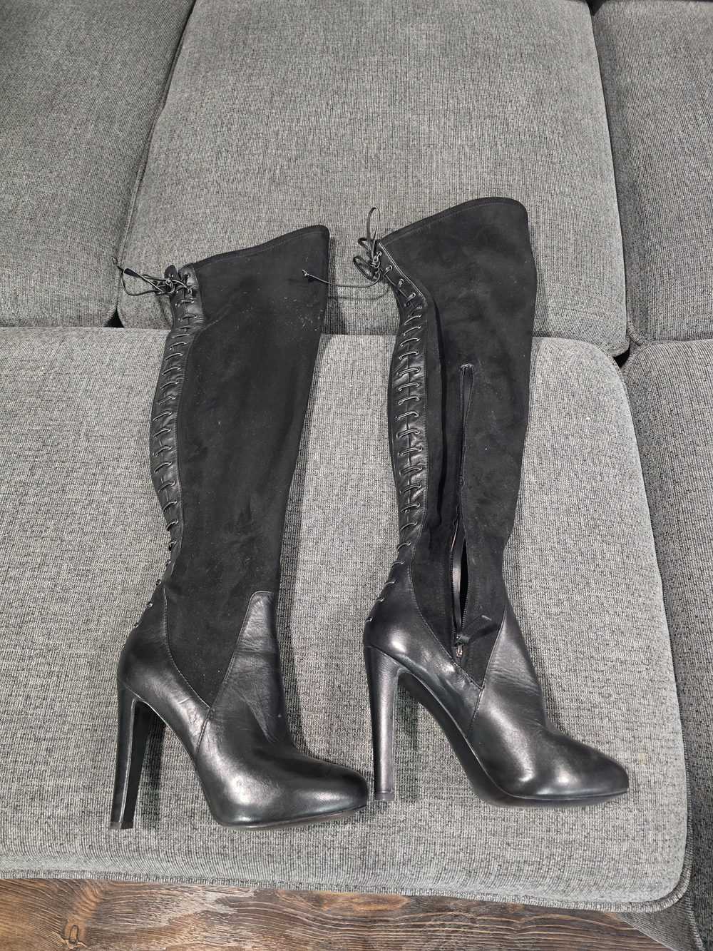 Nine West Black Over-the-Knee Lace-Up High Heel Boots